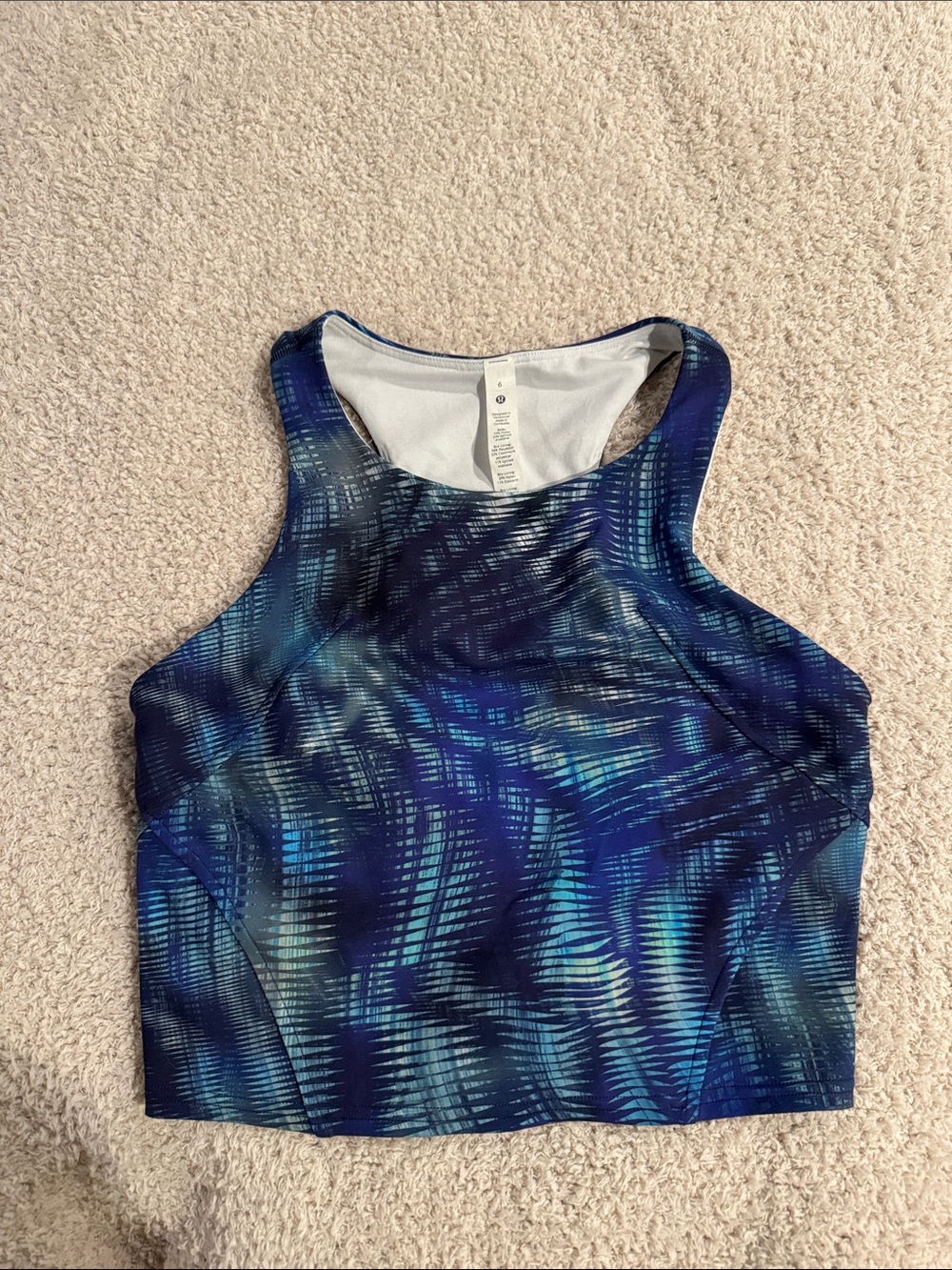 Lululemon Blue Patterned Racerback Crop Top Size 6